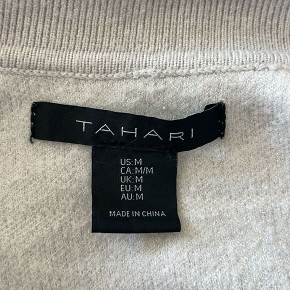 TAHARI Windowpane Gray Collared V Neck Sweater with White Grid Pattern - Picture 8 of 9